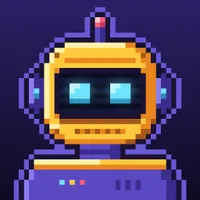 My icon: a pixel-art robot with a yellow face plate on a purple background