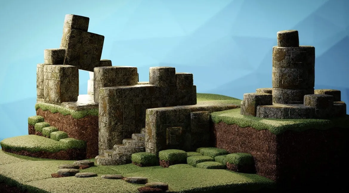 Ruins of mossy stone blocks
