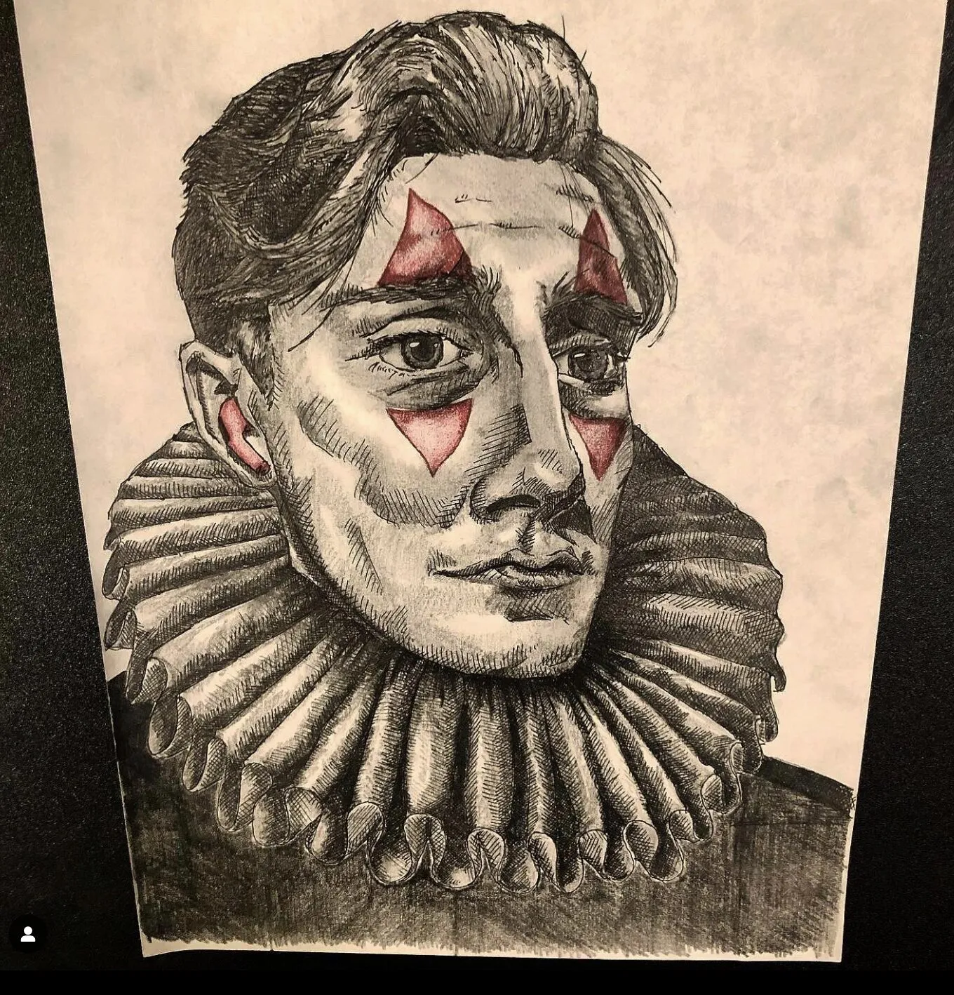 A man in clown makeup and a ruff