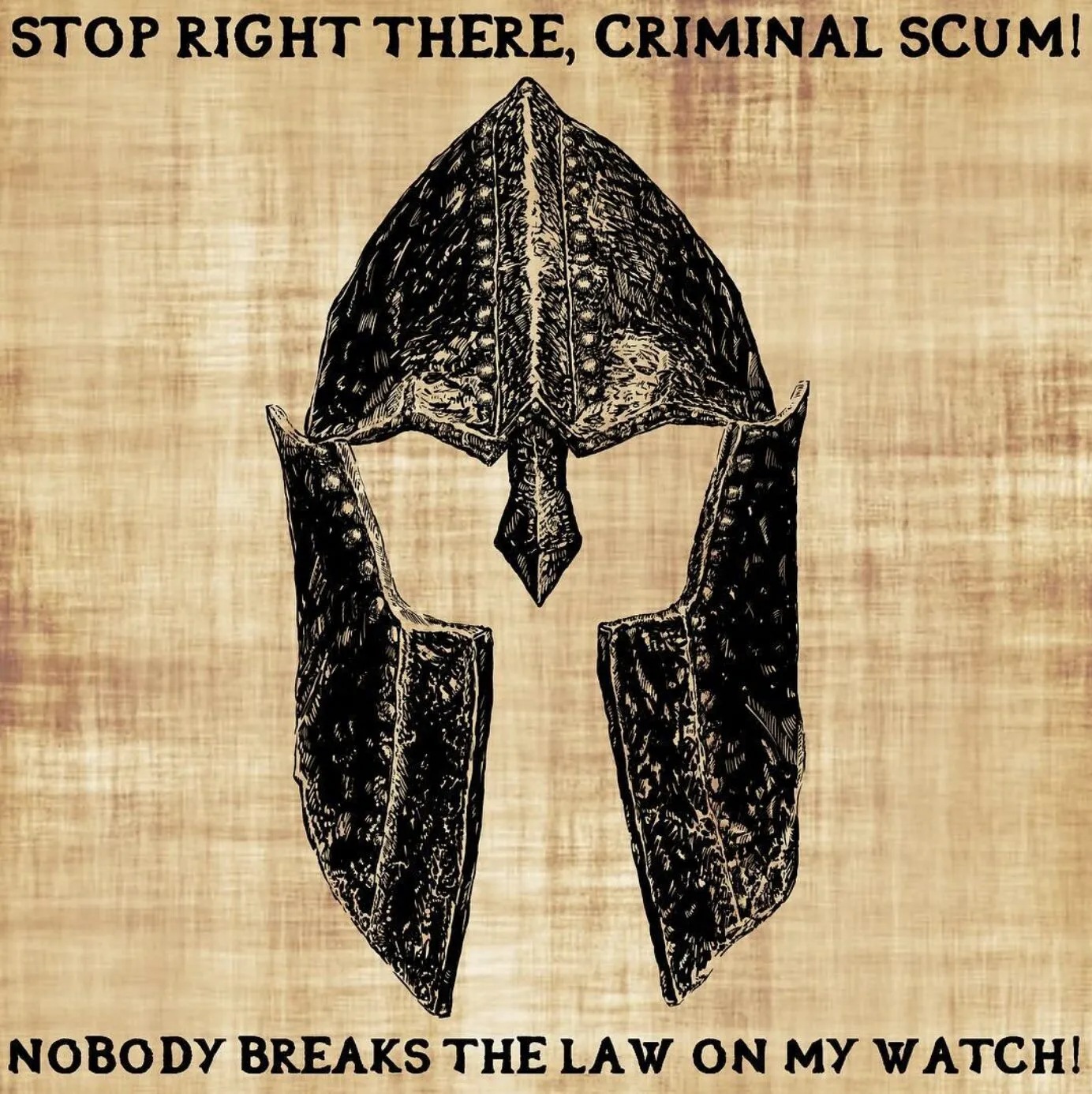 A helmet on parchment with the guard's line
