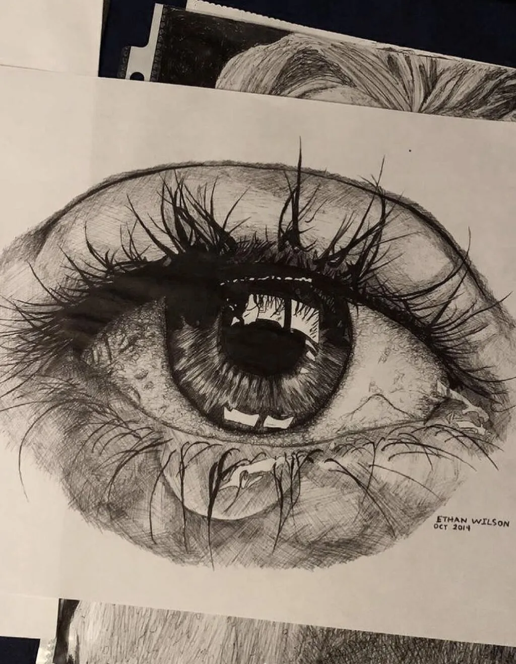 A detailed drawing of an eye