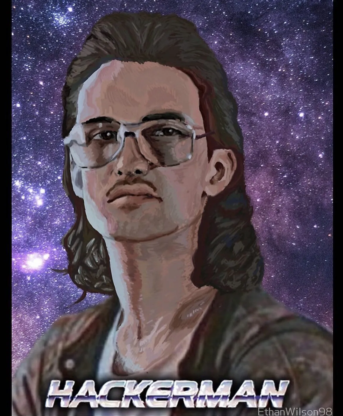 Hackerman in glasses against stars