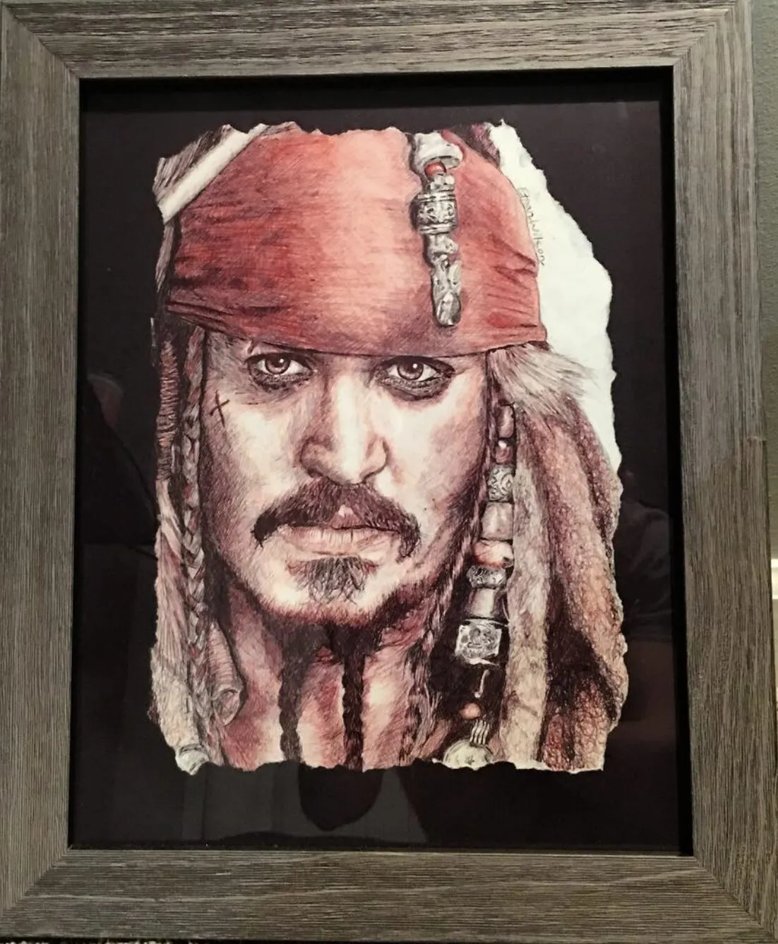 Framed drawing of Jack Sparrow