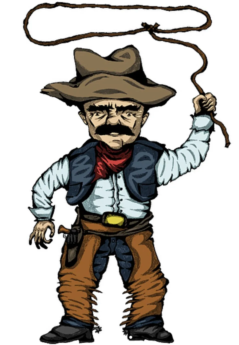 A small cartoon cowboy with a lasso