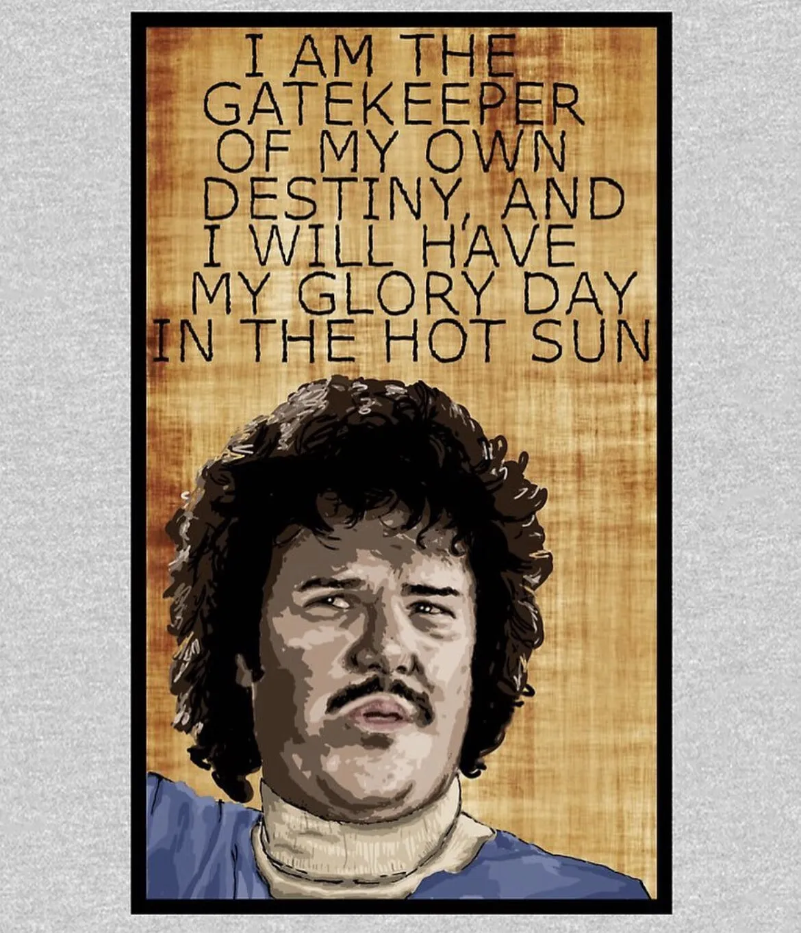 Nacho under his quote on parchment