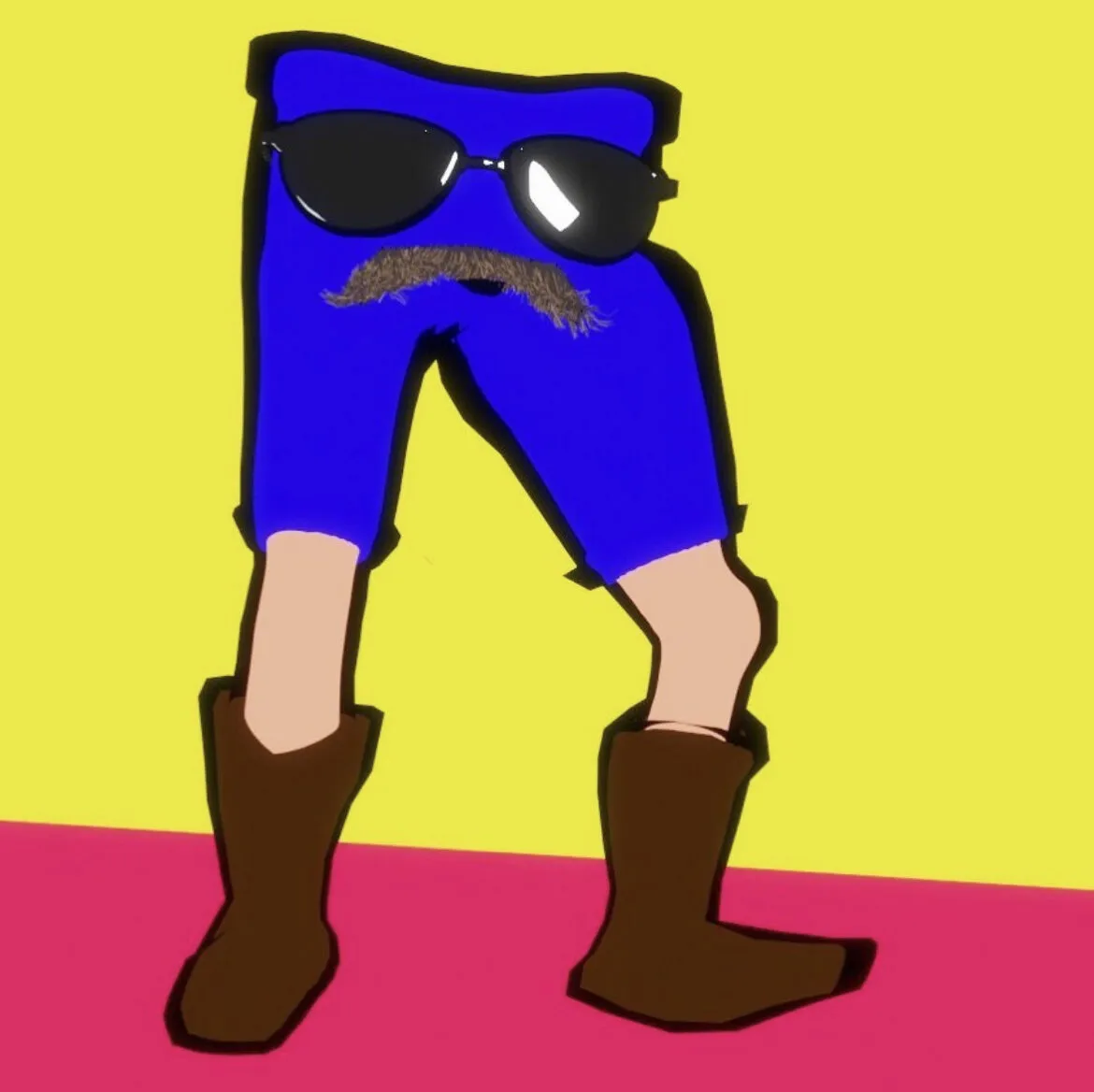 A pair of trousers with sunglasses and a mustache